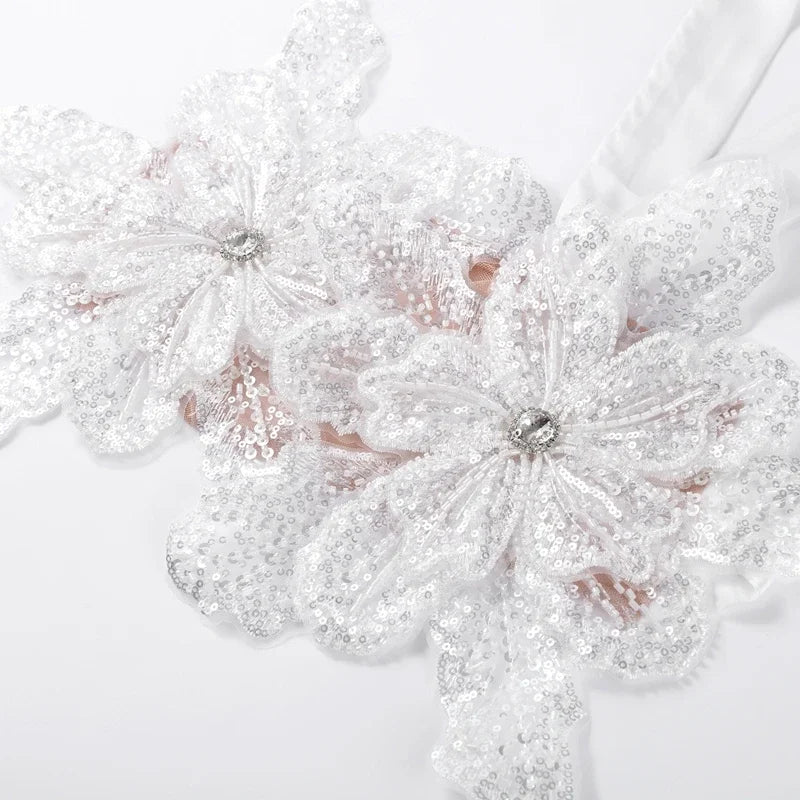 Sexy 3D Flower 2 Pieces Suit Women Slash Neck Sleeveless Lace Up Crop Tank Split Long Skirt Female Set 2025 Spring Lady Suits