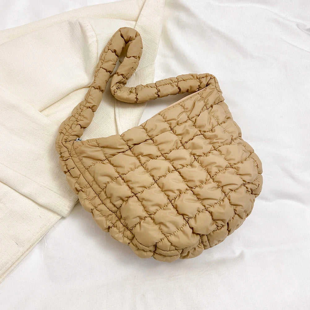Lattice Pattern Shoulder Crossbody Bags Pleated Bubble Handbags Women Large Capacity Tote Bags Padded Ladies Quilted Shopper Bag