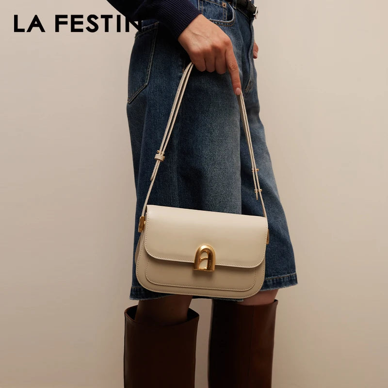 LA FESTIN Women's bag 2024 New Leather Bag Shoulder Crossbody Bag Fashion Designer Small Square Bag free shipping