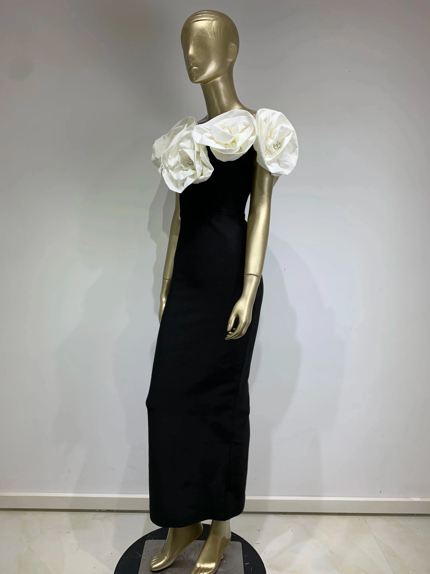 Women Celebrity Sexy Off Shoulder Flower Diamonds Black Maxi Long Bandage Dress 2024 Knitted Elegant Evening Club Party Clothing