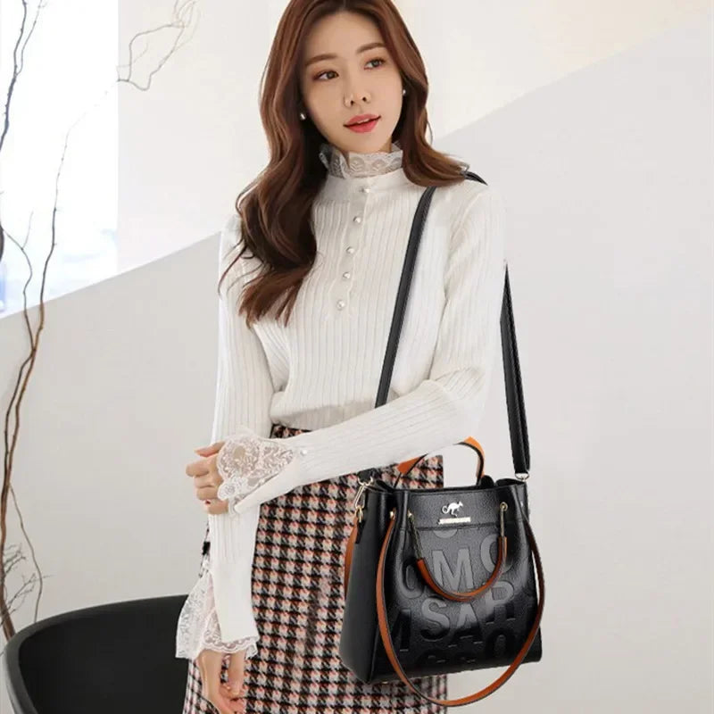 2025 New Crossbody Bag Large Capacity Popular on The Internet Same Western Style Soft Leather Embossed Shoulder Handbag