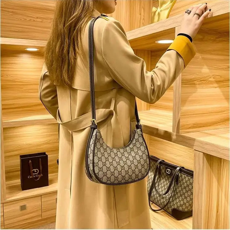 Luxury Brand High-end Vintage Flower Underarm Women's Crescent Bag Fashionable Niche Moon Design Crossbody Shoulder Bag