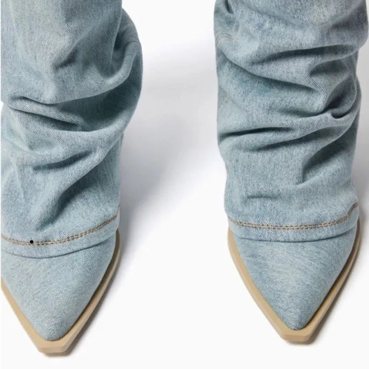 Fashion Women Chelsea Boots Cowboy Knee High Shoes 2023 New Autumn Winter Mid Heels Boots Casual Shoes Chunky Motorcycle Botas