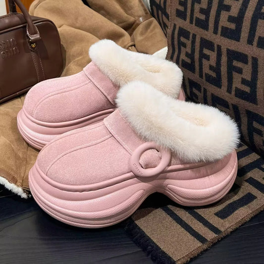 Winter new warm cute plush women's cotton slippers warm and comfortable latex thick bottom home wear