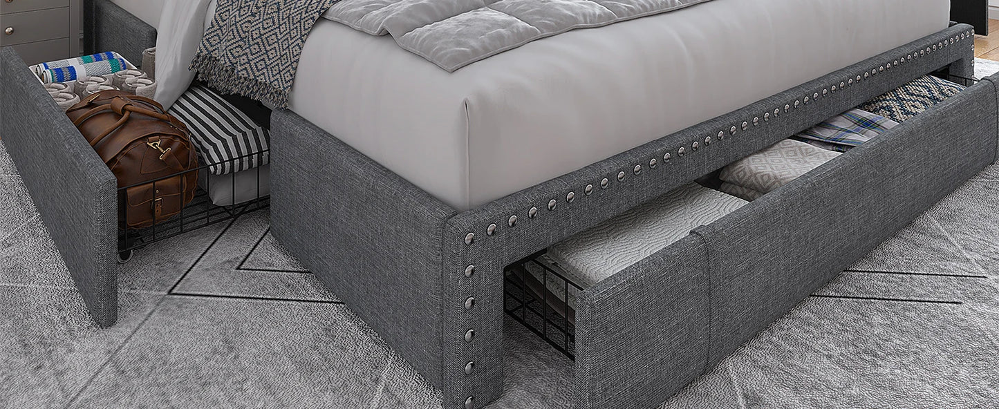 Queen Bed Frame with 3 Drawers Upholstered Bed Frame  Size with Headboard,Size  Frame,  Frame with