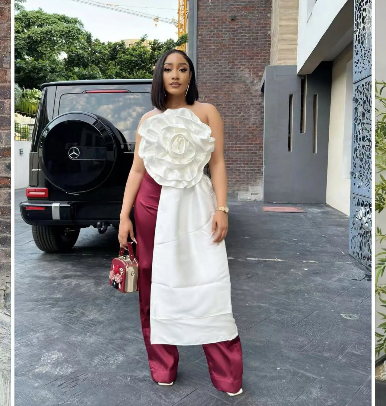 CM.YAYA Women Fashion 3D Flower Applique Strapless Side Crop Top 2025 Summer Vintage Streetwear INS Asymmetrical Tee Tops