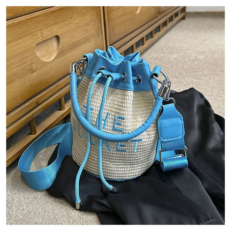 New Fashion Women's Bucket Bag Trend Brand Straw Shoulder Bag High Quality Casual Elegant Crossbody Bag Designer Luxury Handbag