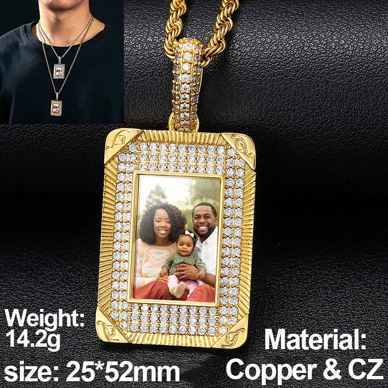 New Custom Photo Memory Medallions Pendant Necklace Round Heart Rectangle Triangle Hip Hop Jewelry Personalized Cubic Zircon