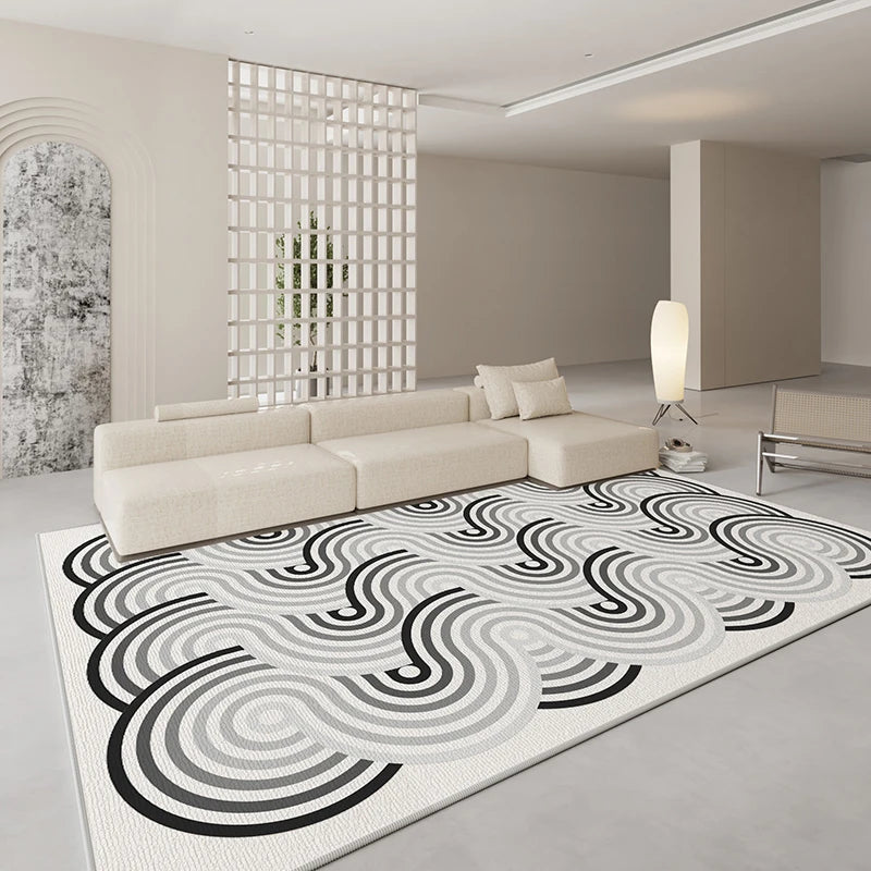 French Cream Living Room Carpet Striped Gradient Wave Rug Minimalist Geometric Decorative Rugs Easy Care Bedroom Carpets Ковер