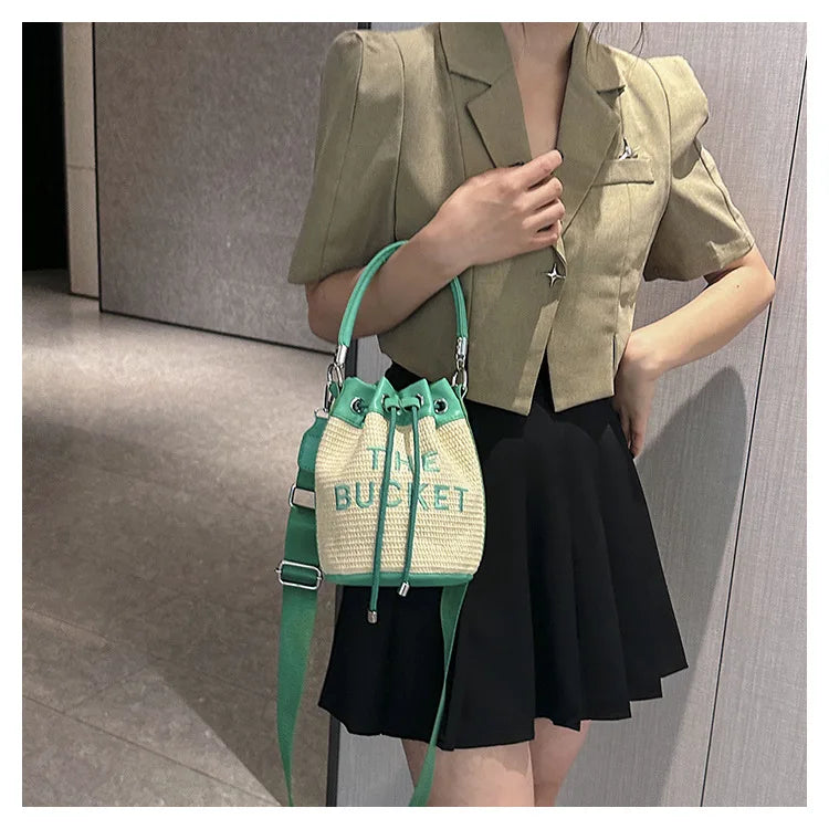 New Fashion Women's Bucket Bag Trend Brand Straw Shoulder Bag High Quality Casual Elegant Crossbody Bag Designer Luxury Handbag