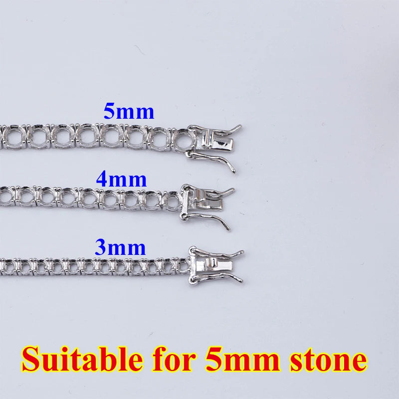 DJMAX Original 925 Silver Tennis Chain Without Stones 3MM 4MM 5MM Tennis Chain Empty Holder Suitable For DIY Jewelry Making