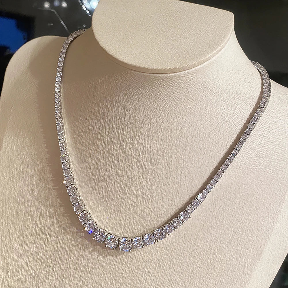 Full Moissanite Tennis Necklace with Certificate 3-5mm Size Gradient Diamond Necklaces for Women 925 Sterling Silver Neck Chain