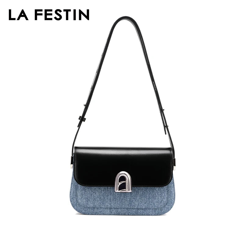 LA FESTIN Women's bag 2024 New Leather Bag Shoulder Crossbody Bag Fashion Designer Small Square Bag free shipping