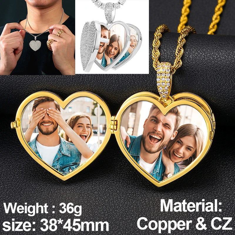 New Custom Photo Memory Medallions Pendant Necklace Round Heart Rectangle Triangle Hip Hop Jewelry Personalized Cubic Zircon