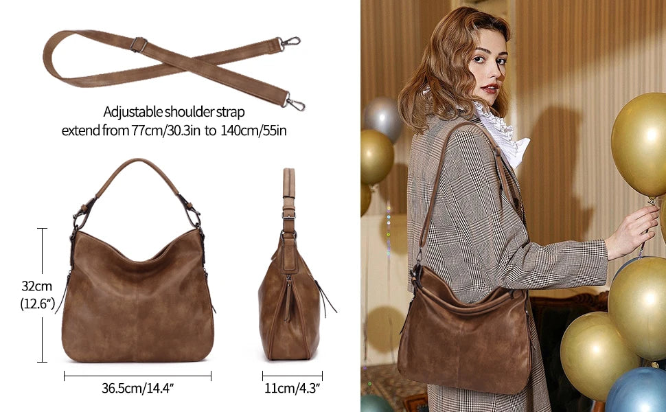 KL928 Large Purses for Women PU Leather Shoulder Handbag Crossbody Hobo Bags Ladies Tote Bags with Adjustable Shoulder Strap
