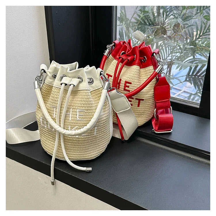 New Fashion Women's Bucket Bag Trend Brand Straw Shoulder Bag High Quality Casual Elegant Crossbody Bag Designer Luxury Handbag