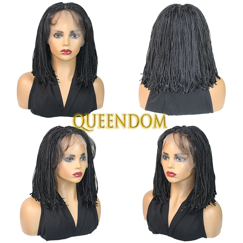12 Inch Synthetic Silky Dreadlock Wig Thin Cornrow Plait Braids Short Bob Wig for Black Women Lace Frontal Micro Box Braided Wig