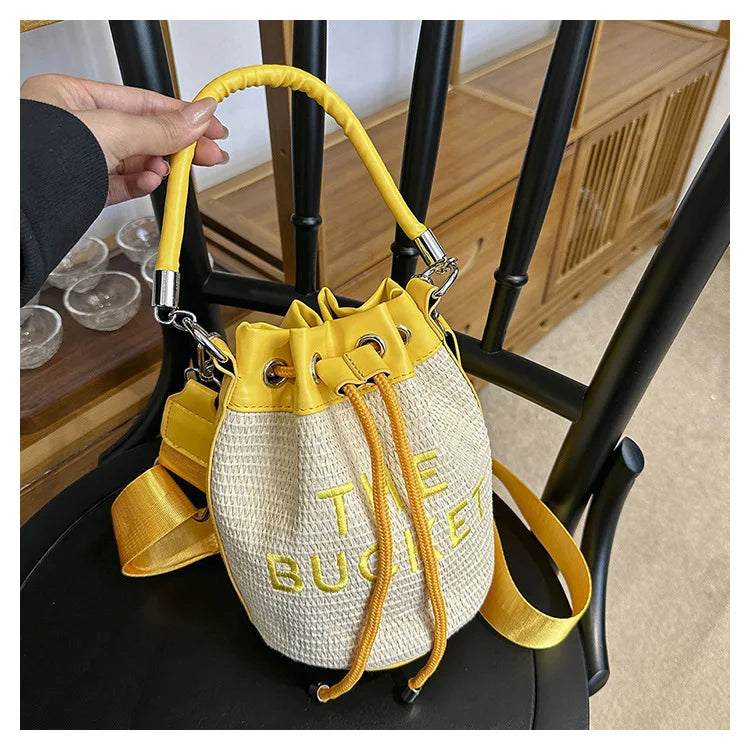 New Fashion Women's Bucket Bag Trend Brand Straw Shoulder Bag High Quality Casual Elegant Crossbody Bag Designer Luxury Handbag