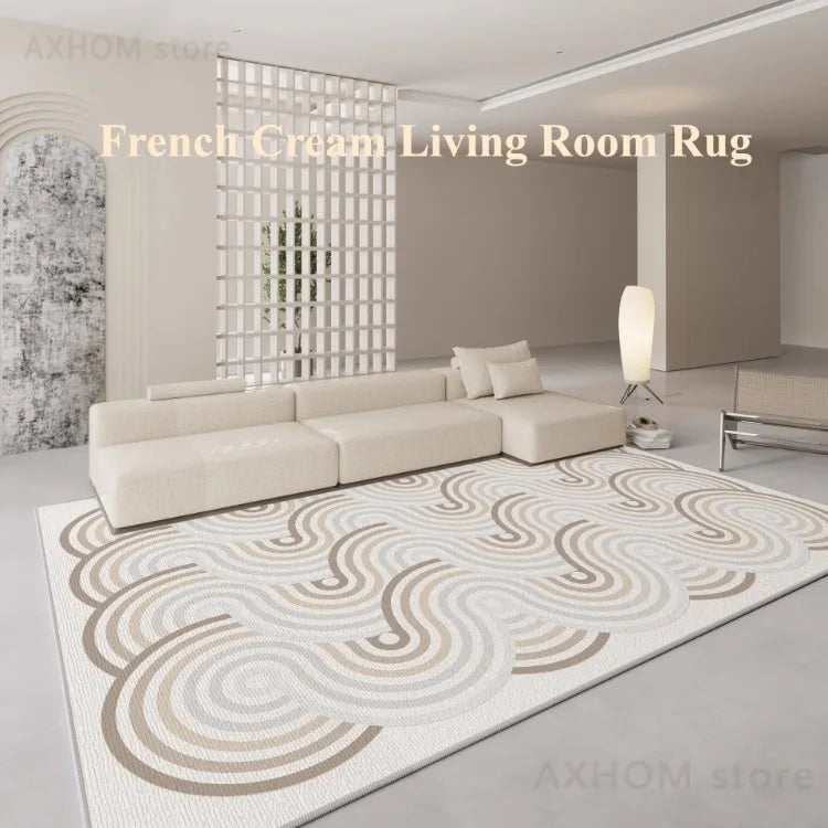 French Cream Living Room Carpet Striped Gradient Wave Rug Minimalist Geometric Decorative Rugs Easy Care Bedroom Carpets Ковер