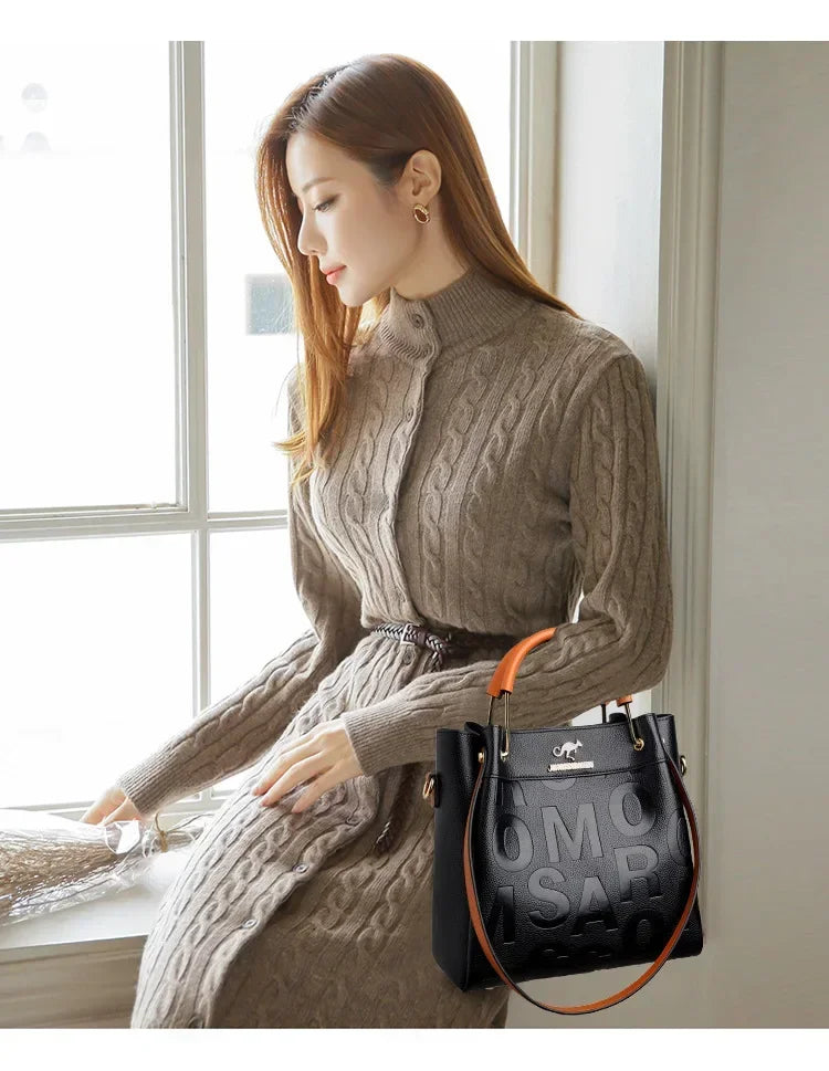 2025 New Crossbody Bag Large Capacity Popular on The Internet Same Western Style Soft Leather Embossed Shoulder Handbag