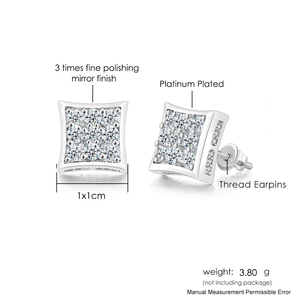 Hip Hop Ice Studded Earrings For Men Male Trend Cubic Zirconia Piercing Hiphop Gold Color Square Earring Jewelry Accessories