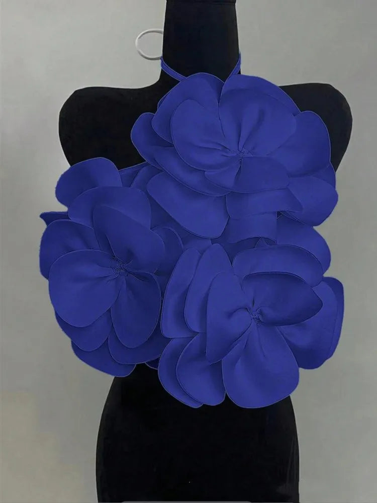 Joskaa 2025 Summer Women's 3D Flower Chic Tops Sexy Halter Lace-Up Backless Crop Camisole Vacation Party Club Beachwear S-XXL