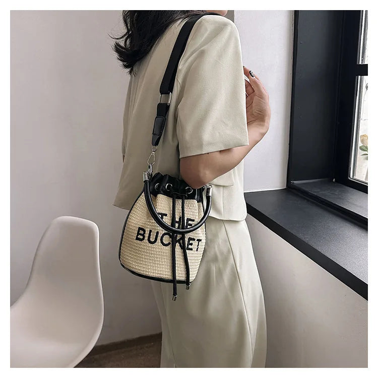 New Fashion Women's Bucket Bag Trend Brand Straw Shoulder Bag High Quality Casual Elegant Crossbody Bag Designer Luxury Handbag
