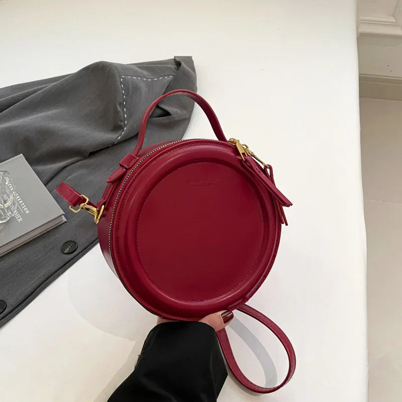 Solid color Crossbody Bag For Women Round Small Handbag Women Fashion Designer Bags Leather Shoulder Bag Female Zipper Purses