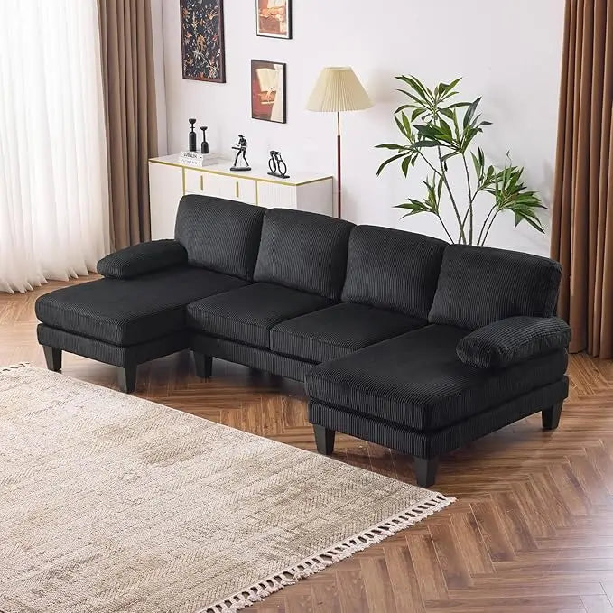 110"U-Shape Sectional Sofa,4-Seat Convertible Couch with Two Chaises,Chenille Upholstered for Living Room, Sofas Living Room