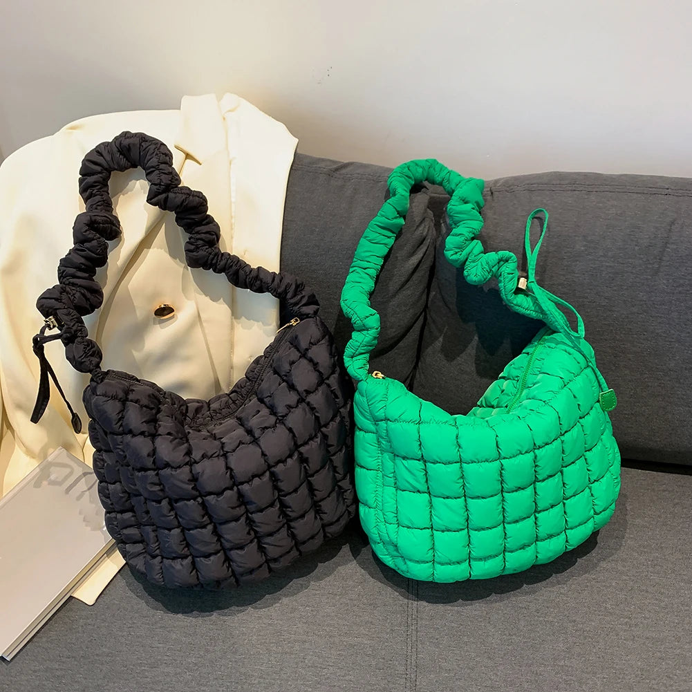 Lattice Pattern Shoulder Crossbody Bags Pleated Bubble Handbags Women Large Capacity Tote Bags Padded Ladies Quilted Shopper Bag