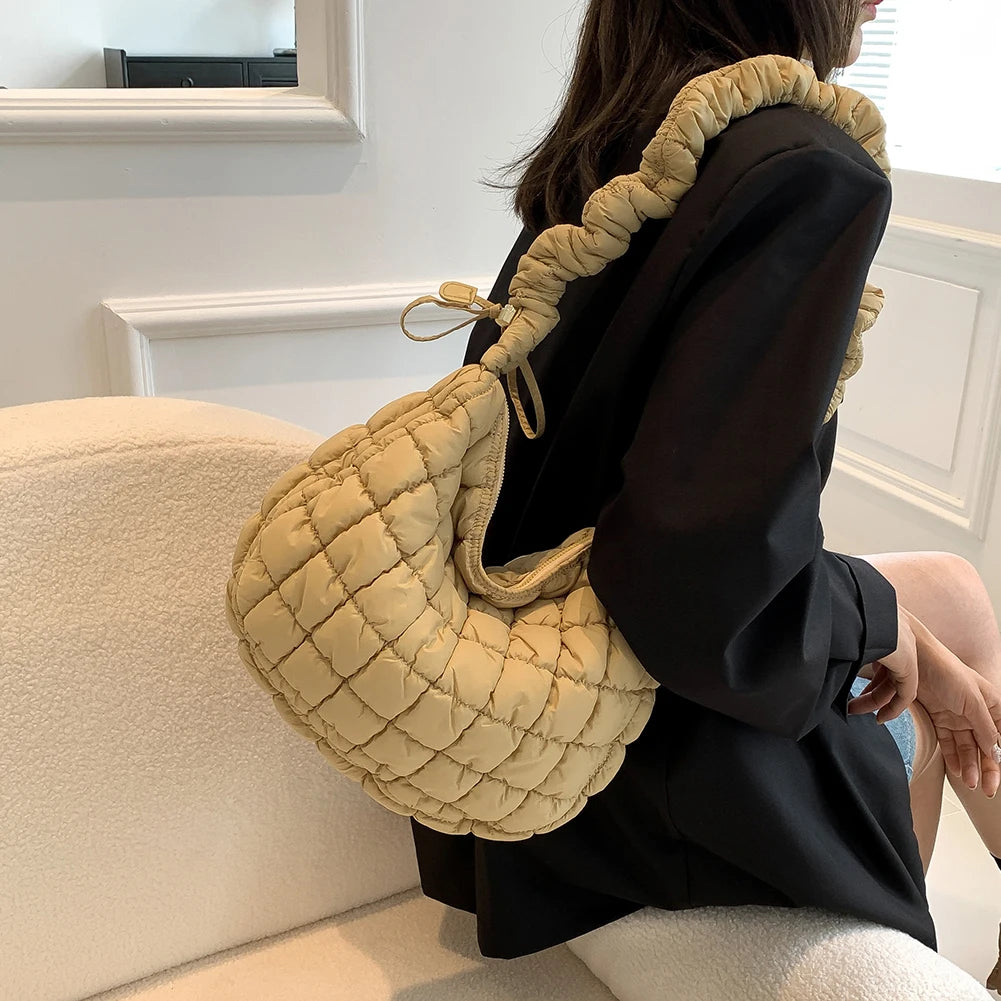Lattice Pattern Shoulder Crossbody Bags Pleated Bubble Handbags Women Large Capacity Tote Bags Padded Ladies Quilted Shopper Bag