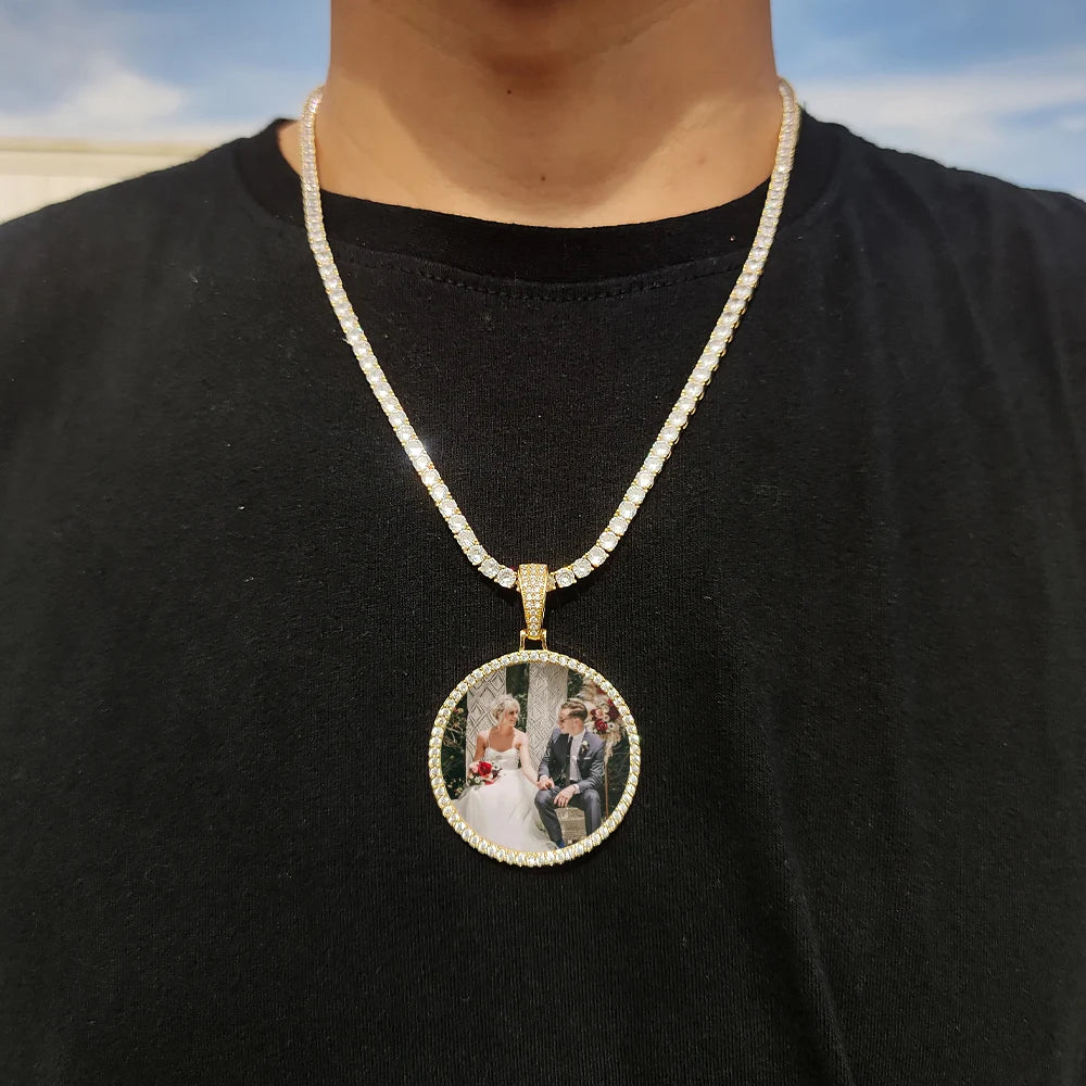 45mm Hip Hop Iced Out DIY Photo CZ Pendant Custom Picture Pendant Necklace Personalized Women Men Rapper Jewelry For Him Her