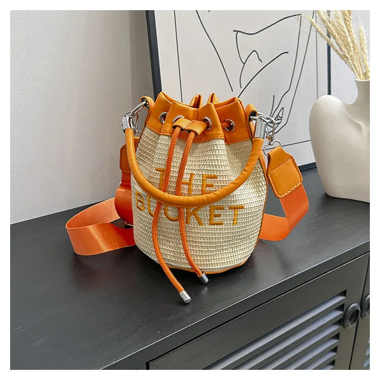 New Fashion Women's Bucket Bag Trend Brand Straw Shoulder Bag High Quality Casual Elegant Crossbody Bag Designer Luxury Handbag