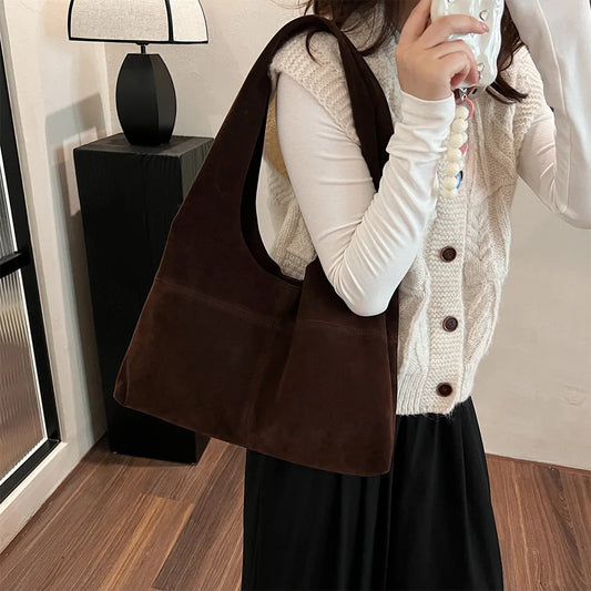 Women Faux Suede Tote Bag Fashion Casual Shoulder Bag Large Capacity Trendy Carrying Bag Retro Handbag Shopper Crossbody Bags