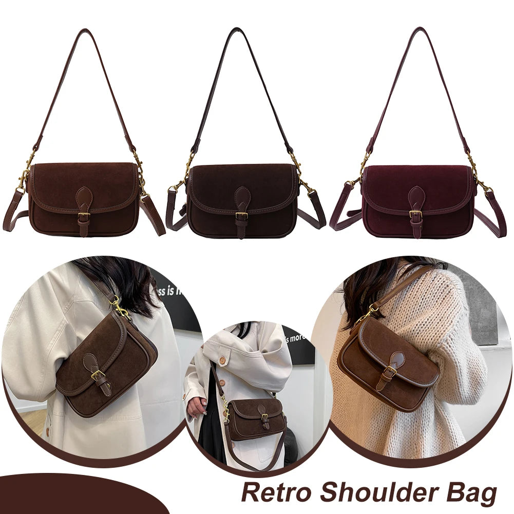 Korean Fashion New Small Square Bag Shoulder Bags Brown Niche Retro Suede Surface Leisure Versatile Trend Lady Crossbody Bags