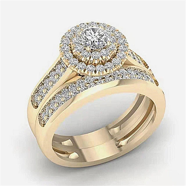 Mifeiya Luxury Wedding Engagement Lover's Ring Set Bling Iced Out Geometric AAA Cubic Zircon Crystal Ring for Couple Women Men