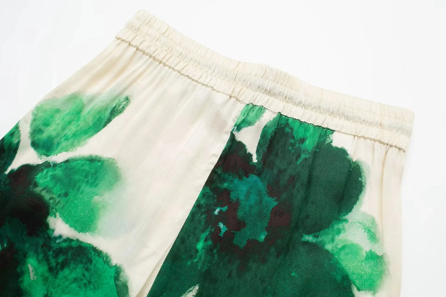 TRAFZA Women Fashion Floral Print Wide Leg Pants Loose Casual High Waist Drawstring Trousers Elegant Woman High Street Pant