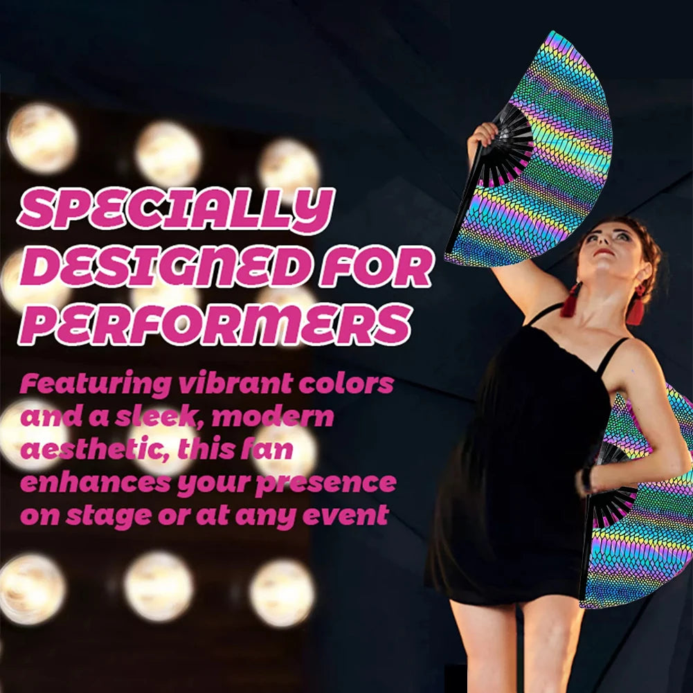 New Foldable Bamboo Fan 33cm Lightweight Holding Laser Colors Hand Fan Portable PVC Clack Clapping Fans for Line Dancing