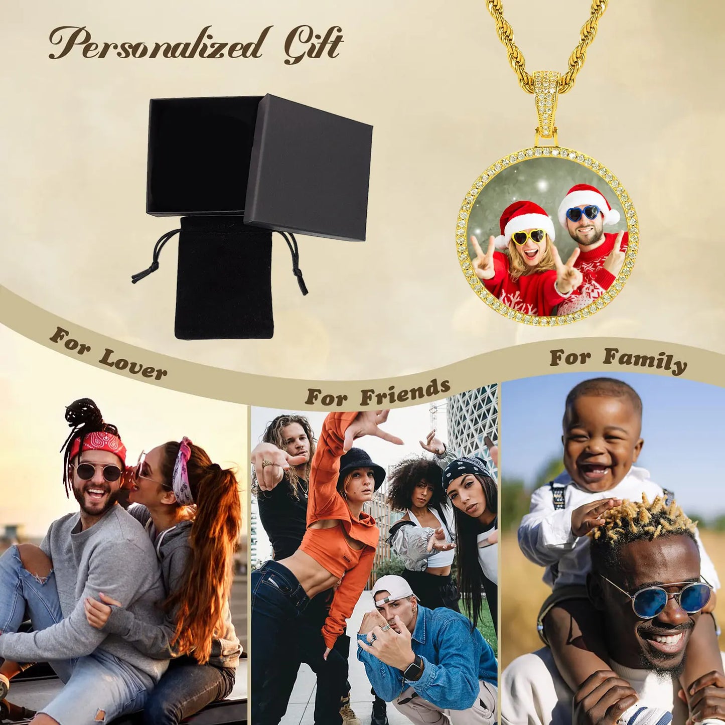 45mm Hip Hop Iced Out DIY Photo CZ Pendant Custom Picture Pendant Necklace Personalized Women Men Rapper Jewelry For Him Her