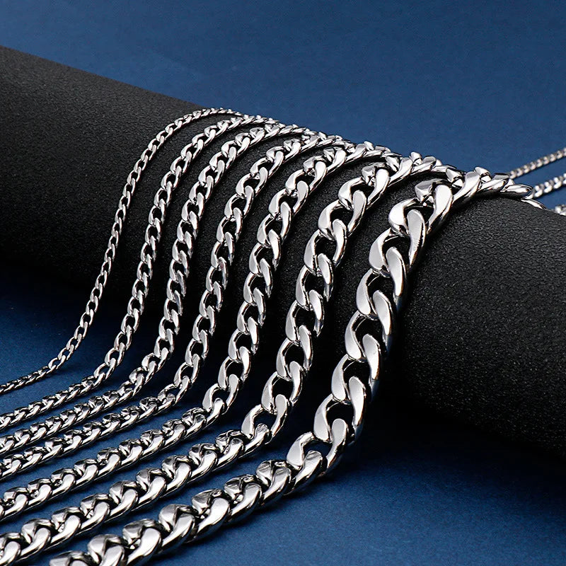 HNSP 316L Stainless Steel Cuban Flat Chain Necklace For Men Male Neck Jewelry Accessories