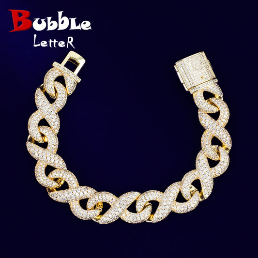 Bubble Letter Iced Out Infinity Bracelets for Men Real Gold Plated Cubic Zirconia Hip Hop Jewelry