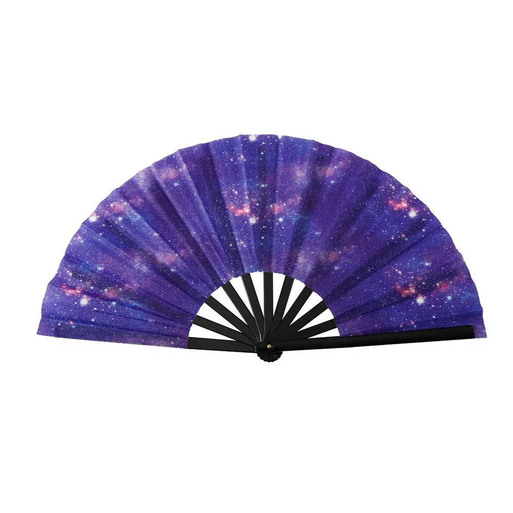 New Sparkling Folding Fan Bright Color Rainbow Starry Sky In The Dark Festival Performance Hand Fans Women Girl Party Dance Fan