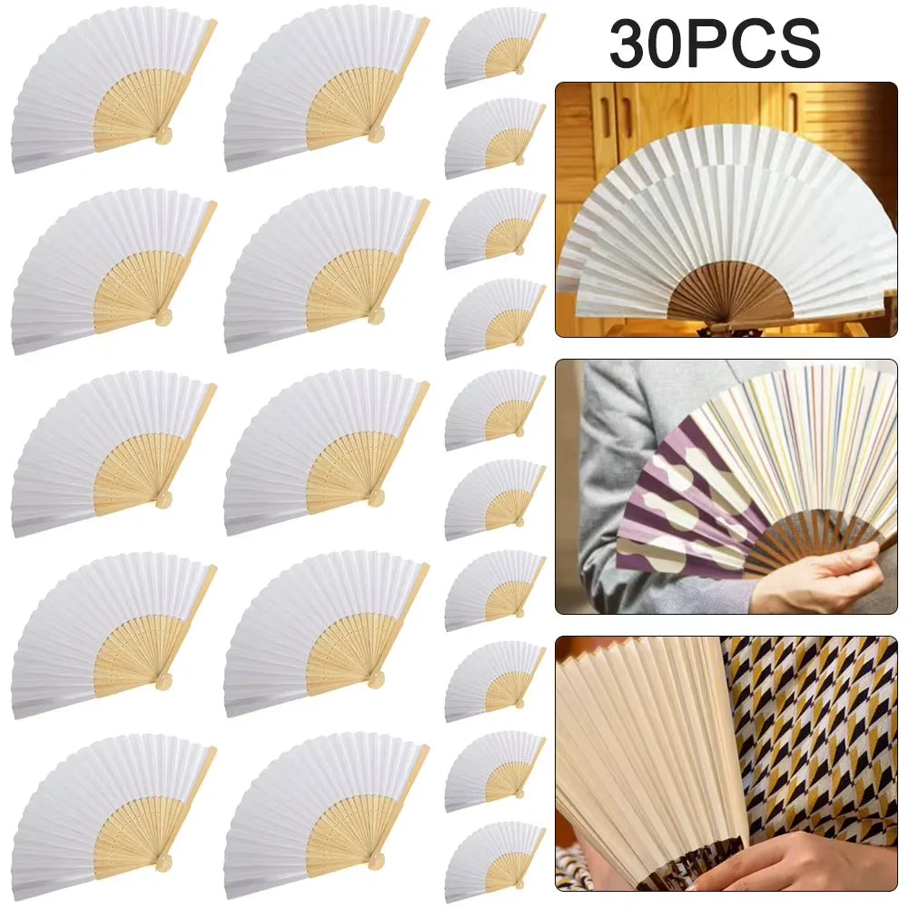 Foldable Bamboo Fans, 50-1pcs Eastern Style Handheld Fan Japanese Chinese Fan for DIY Decoration Wedding Dancing Party Favors