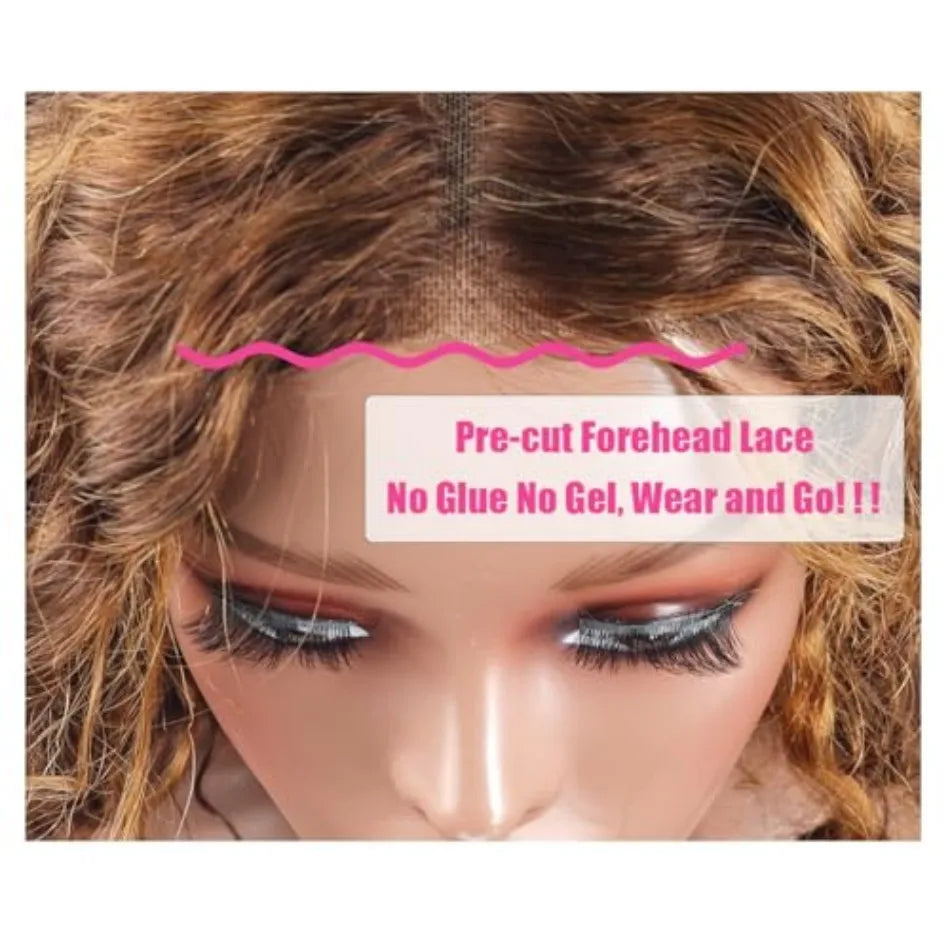 10 Inch 427 Bob Curly Wigs Human Hair with Draw String Glueless Wear And Go Pre Plucked Pre Cut Deep Wave Lace Front 220 Density