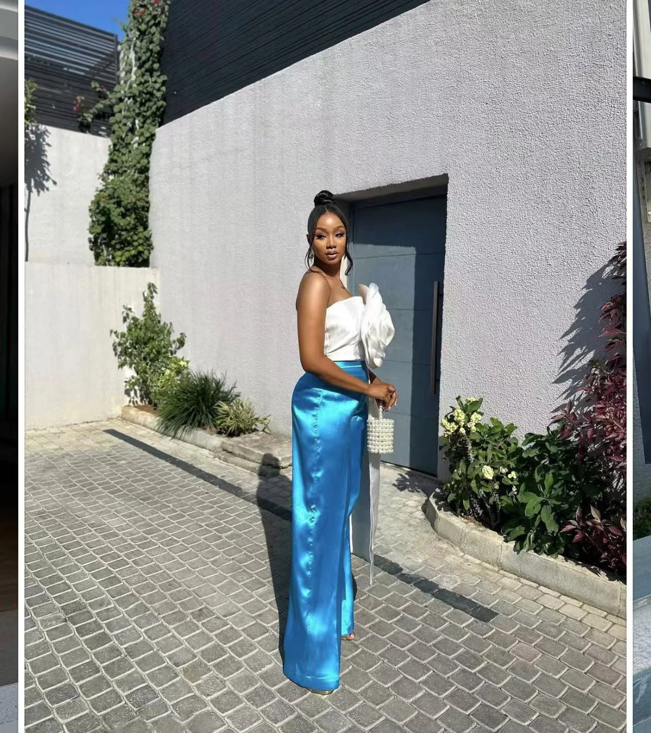 CM.YAYA Women Fashion 3D Flower Applique Strapless Side Crop Top 2025 Summer Vintage Streetwear INS Asymmetrical Tee Tops