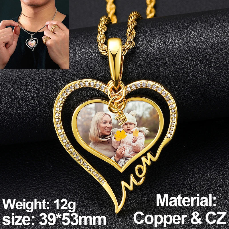 New Custom Photo Memory Medallions Pendant Necklace Round Heart Rectangle Triangle Hip Hop Jewelry Personalized Cubic Zircon