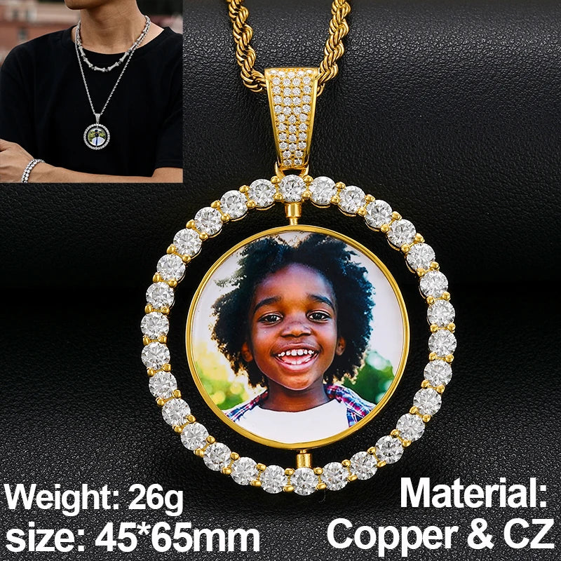 New Custom Photo Memory Medallions Pendant Necklace Round Heart Rectangle Triangle Hip Hop Jewelry Personalized Cubic Zircon