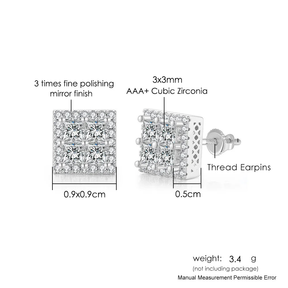 Hip Hop Ice Studded Earrings For Men Male Trend Cubic Zirconia Piercing Hiphop Gold Color Square Earring Jewelry Accessories