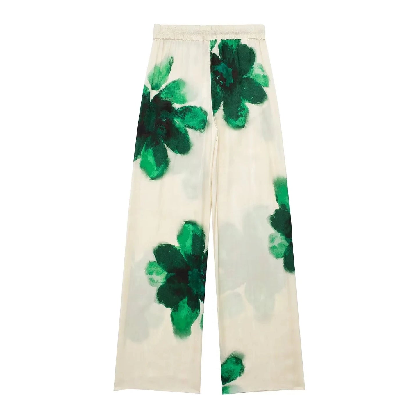 TRAFZA Women Fashion Floral Print Wide Leg Pants Loose Casual High Waist Drawstring Trousers Elegant Woman High Street Pant