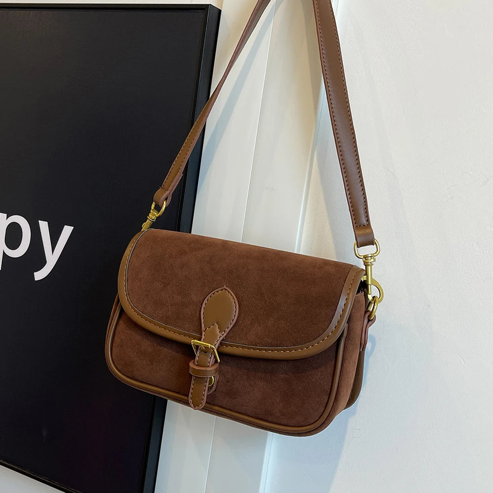 Korean Fashion New Small Square Bag Shoulder Bags Brown Niche Retro Suede Surface Leisure Versatile Trend Lady Crossbody Bags